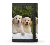 TPDHJK Portefeuille fin pour homme avec imprimé chiots Golden Retriever en polyester, mini portefeuille minimaliste adapté pour le travail, les voyages et une utilisation quotidienne, Chiots Golden