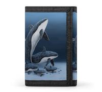 TPDHJK Portefeuille fin pour homme avec imprimé famille de baleines en polyester - Mini portefeuille minimaliste pour le travail, les voyages et un usage quotidien, Whale Family, Taille unique,