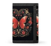 TPDHJK Portefeuille fin pour homme avec imprimé papillon Amour à trois volets en polyester Portefeuille minimaliste pour le travail, les voyages et un usage quotidien, L'amour du papillon, Taille