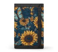 TPDHJK Portefeuille fin pour homme avec imprimé papillon et tournesols - Portefeuille à trois volets en polyester minimaliste - Convient pour le travail, les voyages et un usage quotidien, Imprimé