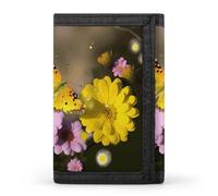 TPDHJK Portefeuille fin pour homme avec imprimé papillon jaune et fleur à trois volets, en polyester, mini portefeuille minimaliste adapté pour le travail, les voyages et un usage quotidien, Papillon