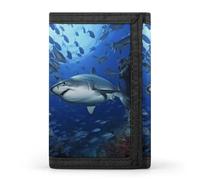 TPDHJK Portefeuille fin pour homme avec imprimé poisson sous-marin à trois volets, portefeuille en polyester, mini portefeuille minimaliste adapté pour le travail, les voyages et un usage quotidien,