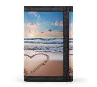 TPDHJK Portefeuille fin pour homme en forme de cœur avec imprimé plage romantique à trois volets en polyester Portefeuille minimaliste pour le travail, les voyages et un usage quotidien, Plage