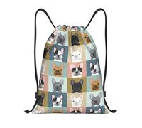TPDODON Sac à dos à cordon de serrage avec motif portraits de bouledogue français, sac de sport pour femmes et hommes, sac à dos pour amoureux des chiens Frenchie