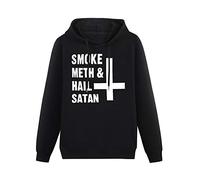 TPGHNVENT Men Long Sleeve Printed Hoodies Smoke Meth and Hail Satan Upside Down Cross Funny Hoody Sweatershirt Black 3XL