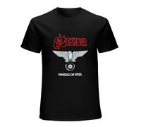 TPGHNVENT Men's Saxon Wheels of Steel'80 Short Sleeve New Black Mens T-Shirts Black M