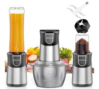 TPGSING 3-en-1 Hachoir Robot Cuisine Multifonction, 500W Hachoir électrique, Centrifugeuse et Moulin à épices avec Bol en Acier Inoxydable 2L, 600ml Tasse à Jus et 100ml Tasse à Moulin, Double sécuri