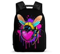 TPISLI Cartable Abeille pour Filles Garçons Cours Primaire Sac à Dos Cœur Shape 6-11 Ans Bookbag, Tissu 1680D Poches Latérales Promenade Randonnée