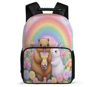 TPISLI Cartable Capybara Arc-en-ciel pour Garçons Filles 6-10 Ans Sac d'École Animal Lapin Cours Primaire Daypack, Détails en Feutre Tissu 1680D Cadeau Anniversaire