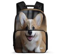 TPISLI Cartable Corgi Chien Enfants 6-10 Ans Sac d'École Animal Chiot pour Filles Garçons Cours Primaire Backpack, Poignée Solide Léger Durable Voyage Quotidien