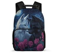 TPISLI Cartable Loup Roses Fille Garçon École Primaire, Sac à Dos Loups Couples Enfants Durable, Sac Scolaire, Bookbag, Dos Rembourré, Poignée Solide, Loisirs Sorties