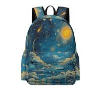 TPISLI Cartable Lune CE1 CE2 Enfant Fille Sac à Dos Ciel Étoilé Nuages 7-12 Ans Garçon Cartable Scolaire Léger Imperméable pour Usage Quotidien Promenade et Voyage Loisirs