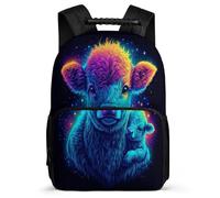 TPISLI Cartable Mignon Highland Vache Motif Enfants 8-12 Ans Cartable Vache pour Garçons Filles Cours Primaire Bookbag, Détails en Feutre Tissu 1680D Cadeau Anniversaire