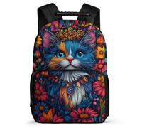 TPISLI Cartable Motif Chaton Fleurs pour Filles Primaire, Sac d'École Animal Chat 8-12 Ans, Sac à Dos, Bookbag, Promenade Randonnée, Usage Quotidien, Cadeau