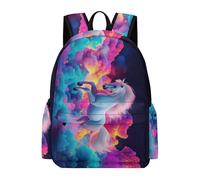 TPISLI Cartable Motif Coloré Cheval Filles et Garçons 11-15 Ans Sac Scolaire Animal Collège Léger Imperméable Durable pour Voyage Loisirs Promenade et Sorties Usage Quotidien