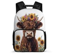 TPISLI Cartable Motif Highland Vache pour Élèves Primaire, Sac d'École Bovin 5-10 Ans, Sac à Dos, Daypack, Dos Rembourré, Poignée Solide, Loisirs Sorties