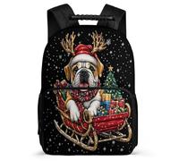 TPISLI Cartable Noël Thème Bouledogue Chien Garçons Filles Ce2 Cm1, Sac à Dos Chiot Enfants Durable, Sac Scolaire, School Bag, Dos Rembourré, Poignée Solide, Loisirs Sorties
