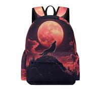 TPISLI Cartable Pleine Lune Loup 11 Ans Garçon Sac Scolaire Loups Lune CM2 Fille Sac à Dos Ordinateur Portable Léger Imperméable pour École Cours et Voyage Usage Quotidien Loisirs