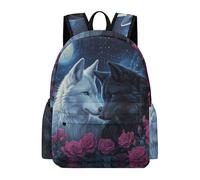 TPISLI Cartable pour Garçons et Filles Loup Roses 14 Ans Sac à Dos Loups Couples CE2 CM1 Sac Scolaire Léger Grand Format pour Voyage Randonnée Loisirs, School Bag Rentrée Scolaire et Cadeau