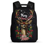 TPISLI Cartable Reindeer Enfants 6-11 Ans Sac à Dos Noël Thème Cerf pour Filles Garçons CM1 CM2 School Bag, Poignée Solide Détails en Feutre Rentrée Scolaire