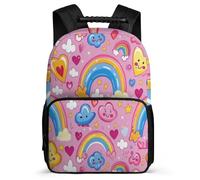 TPISLI Cartable Scolaire Arc-en-ciel pour Garçons Filles 6-10 Ans Sac d'École Cœur CE1 CE2 Bookbag, Poches Latérales Détails en Feutre Cadeau de Rentrée