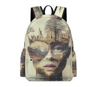 TPISLI Cartable Scolaire Design Visage Art Fille Garçon 7-11 Ans Sac à Dos Imprimé 3D Primaire CE1 CE2 Sac d'École Léger Imperméable pour Cours Voyage Loisirs, Book Bag Rentrée Scolaire et Cadeau