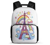TPISLI Cartable Scolaire Eiffel Tower Motif pour Garçon Fille 6-10 Ans Sac d'École Colourful Arc-en-ciel CP CE1 Daypack, Dos Rembourré Détails en Feutre Cadeau Anniversaire