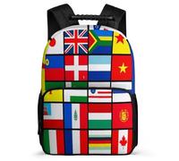 TPISLI Cartable Scolaire Flags pour Garçons CP CE1 Sac Collège Multiple National Flags 7-11 Ans School Bag, Détails en Feutre Dos Rembourré Cadeau de Rentrée