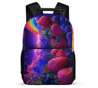 TPISLI Cartable Scolaire Fraise Design pour Élèves École Primaire Sac à Dos Fruit Imprimé 5-10 Ans Daypack, Détails en Feutre Dos Rembourré Cadeau Anniversaire
