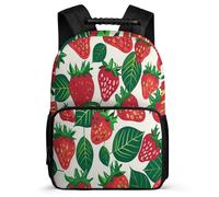 TPISLI Cartable Scolaire Fraise Imprimé pour Élèves 7-11 Ans Sac à Dos Fruit Patter CM1 CM2 School Bag, Détails en Feutre Léger Durable Promenade Randonnée