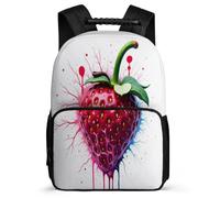 TPISLI Cartable Scolaire Fraise pour Filles 6-11 Ans Sac Collège Fruit Thème CM1 CM2 Daypack, Poches Latérales Détails en Feutre Cadeau Anniversaire