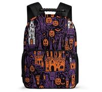 TPISLI Cartable Scolaire Halloween Thème École Primaire pour Filles Garçons Sac Collège 5-10 Ans Bookbag, Tissu 1680D Léger Durable Promenade Randonnée
