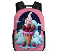 TPISLI Cartable Scolaire Ice Cream Motif pour Élèves 6-10 Ans Cartable Food Thème CM1 CM2 School Bag, Poignée Solide Détails en Feutre Promenade Randonnée