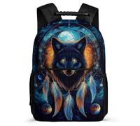 TPISLI Cartable Scolaire Loup Attrape-rêves pour Enfants 6-11 Ans Sac à Dos Loups Cours Primaire School Bag, Dos Rembourré Détails en Feutre Rentrée Scolaire