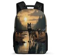 TPISLI Cartable Scolaire Loup pour Garçons Filles 6-11 Ans Sac à Dos Animal Loups CE1 CE2 Bookbag, Poches Latérales Tissu 1680D Promenade Randonnée