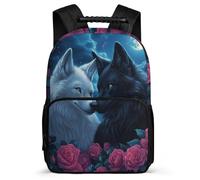TPISLI Cartable Scolaire Loups Couples pour Élèves 7-11 Ans Sac à Dos Animal Loup Design CM1 CM2 School Bag, Détails en Feutre Léger Durable Promenade Randonnée