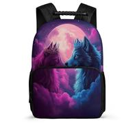 TPISLI Cartable Scolaire Lune Loup pour Filles Garçons 7-12 Ans Sac d'École Loups Design CM1 CM2 Backpack, Poches Latérales Poignée Solide Rentrée Scolaire