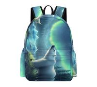 TPISLI Cartable Scolaire Ours Polaire et Aurore Fille Garçon 8-11 Ans Sac à Dos Animal Ours Primaire CE1 CE2 Grand Format Imperméable pour Cours Voyage Loisirs et Usage Quotidien