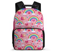 TPISLI Cartable Scolaire Rose Arc-en-ciel Imprimé École Primaire pour Filles Garçons Sac à Dos Colourful 7-12 Ans Daypack, Détails en Feutre Poches Latérales Cadeau Anniversaire