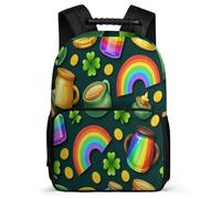 TPISLI Cartable Scolaire Saint-Patrick pour Garçon Fille 7-12 Ans Sac d'École Clover Feuilles Cours Primaire Daypack, Tissu 1680D Détails en Feutre Cadeau Anniversaire