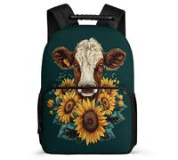 TPISLI Cartable Scolaire Vache Fleur Motif CM1 CM2 pour Garçons Filles Sac Scolaire Animal Bull 6-11 Ans Bookbag, Dos Rembourré Détails en Feutre Loisirs Sorties