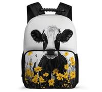 TPISLI Cartable Scolaire Vache Fleur Motif CM1 CM2 pour Garçons Sac Collège Animal Bull 6-10 Ans Bookbag, Détails en Feutre Poches Latérales Voyage Quotidien