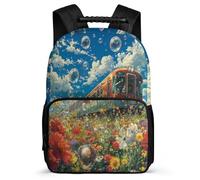 TPISLI Cartable Train Enfants 8-12 Ans Cartable Railway Train pour Filles Garçons CP CE1 Backpack, Détails en Feutre Poches Latérales Voyage Quotidien