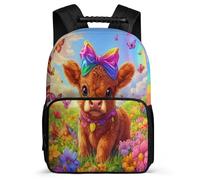 TPISLI Cartable Vache Motif pour Garçons Filles École Primaire Sac d'École Highland Vache 7-11 Ans School Bag, Dos Rembourré Poches Latérales Voyage Quotidien