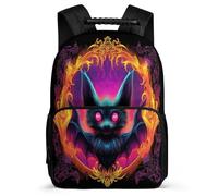 TPISLI Sac à Dos Bat Imprimé Enfants 6-10 Ans Sac Collège Gothic Thème pour Filles Garçons CE2 CM1 Bookbag, Détails en Feutre Poches Latérales Promenade Randonnée