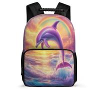 TPISLI Sac à Dos Dauphin Arc-en-ciel pour Filles Garçons 5-10 Ans, Cartable Créature Marine Enfants École Primaire, Daypack, Léger Durable, Poches Latérales, Voyage Quotidien