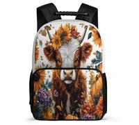 TPISLI Sac à Dos Highland Vache Enfants 8-12 Ans, Cartable Motif Taureau pour Enfants, Sac Scolaire, School Bag, Léger Durable, Poches Latérales, Voyage Quotidien
