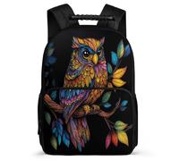 TPISLI Sac à Dos Illustration Hibou pour Filles Garçons 5-10 Ans, Cartable Design Oiseau Enfants École Primaire, Daypack, Léger Durable, Poches Latérales, Voyage Quotidien