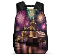TPISLI Sac à Dos London Tower Bridge Enfants 8-12 Ans Sac Collège Fireworks pour Enfants Cours Primaire School Bag, Poches Latérales Léger Durable Voyage Quotidien