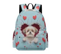 TPISLI Sac à Dos Mignon Shih Tzu Ado Fille CM2 Cartable Chien Amour Cœur Adolescent Garçon 9-13 Ans Sac d'École Grand Durable pour Loisirs Sorties et Usage Quotidien École Voyage Cours